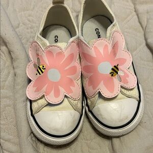 Converse Kids' White and Pink Floral Slip-On Sneakers